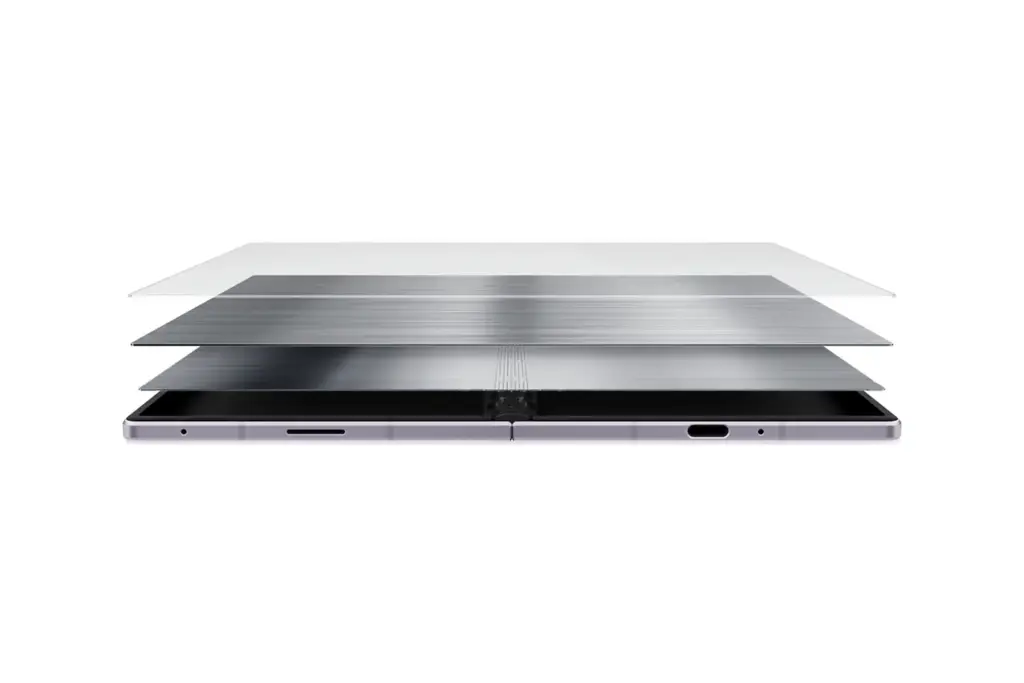 طبقات شاشة Galaxy Z Fold 8 ومفصلة الطي الجديدة. المصدر: سامسونج