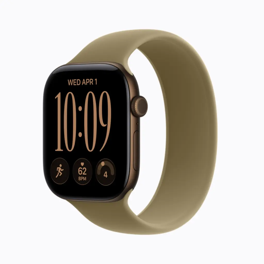 Apple Watch Series 12 باللون البرونزي الداكن مع سوار زيتوني