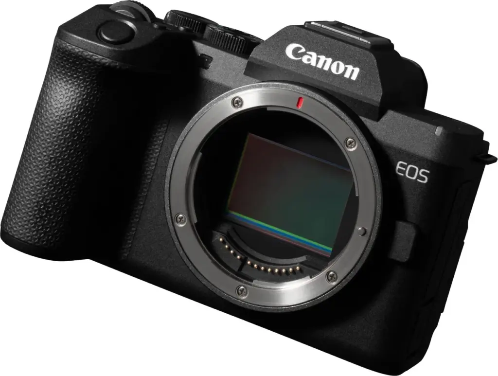 هيكل كاميرا Canon EOS R8 Mark II دون عدسة ويظهر المستشعر كامل الإطار