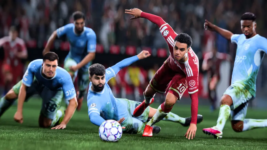 لاعبون يتنافسون على الكرة في EA Sports FC 27