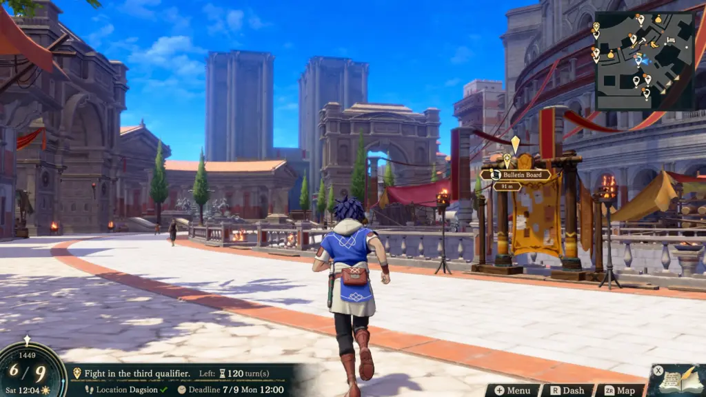 البطل يتجول في شوارع العاصمة Dagsion في Fire Emblem: Fortune's Weave
