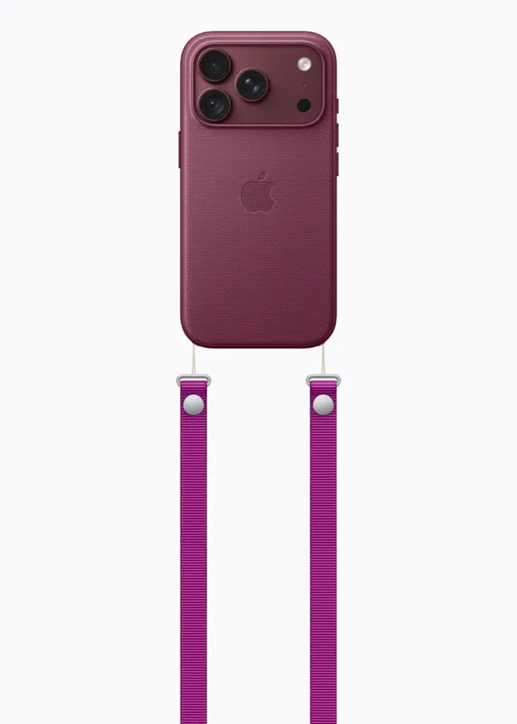 هاتف iPhone 18 Pro باللون العنابي مع غطاء وحزام Crossbody Strap
