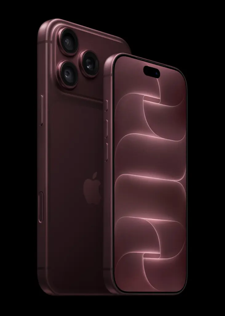 هاتف iPhone 18 Pro Max باللون العنابي من الخلف والأمام