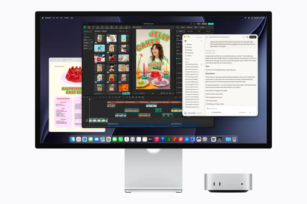 جهاز Mac mini M6 يشغل تطبيقات ذكاء اصطناعي على شاشة Studio Display