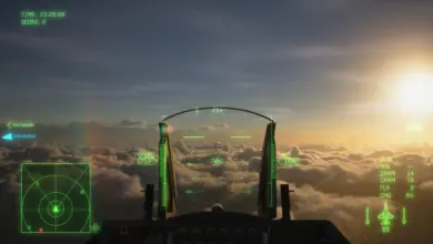 قمرة طائرة مقاتلة فوق السحب في لعبة Ace Combat 8: Wings of Theve
