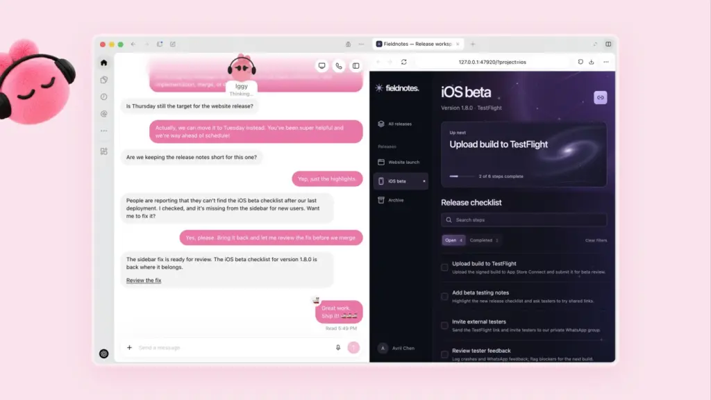 واجهة dot مع قائمة إصدار تطبيق iOS