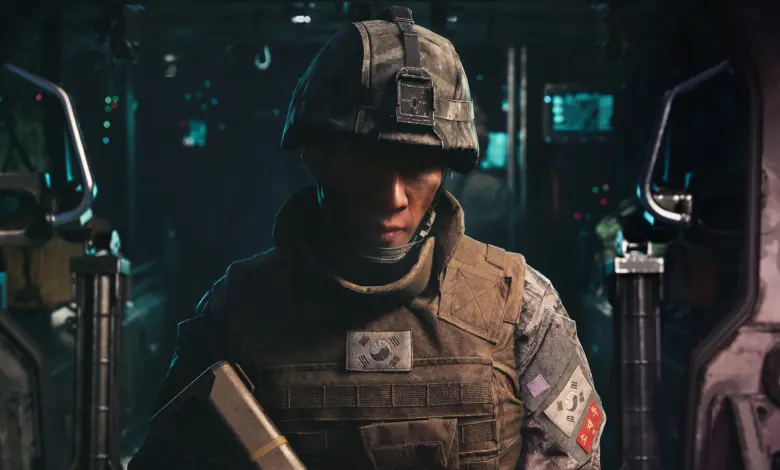 جندي كوري جنوبي بخوذة وسترة واقية في لعبة Call of Duty: Modern Warfare 4