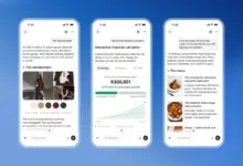 واجهة ChatGPT على ثلاثة هواتف تعرض حاسبة تمويل وخطة وجبة وردودًا مرئية