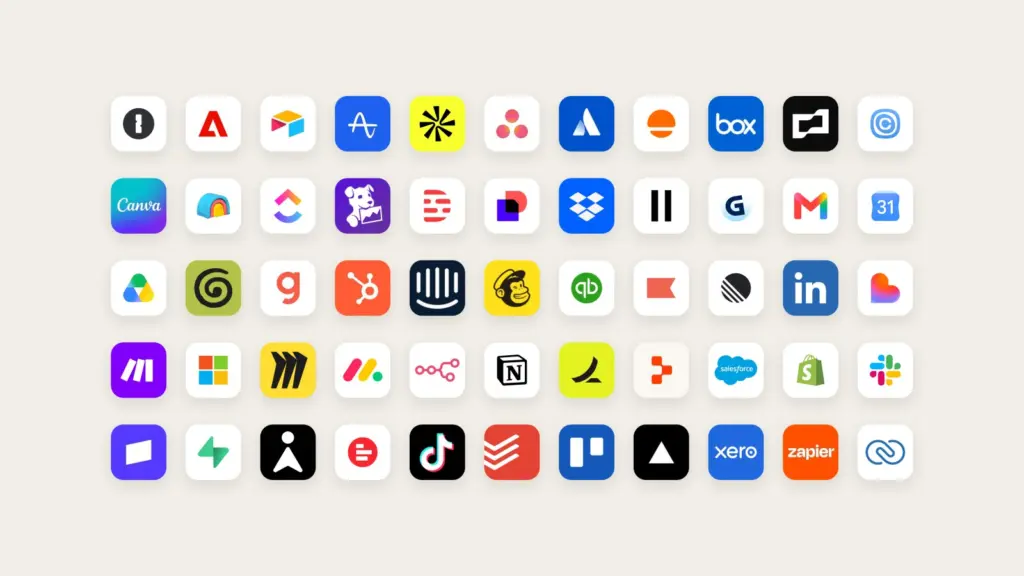 شبكة شعارات تطبيقات يمكن ربطها بـ Claude Duet مثل Slack وGmail وShopify