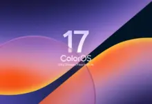 شعار ColorOS 17 على خلفية متدرجة بالبرتقالي والبنفسجي