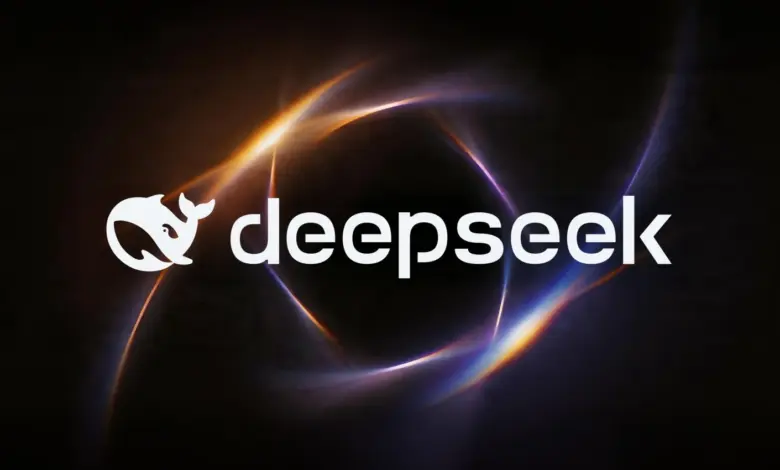 شعار DeepSeek على خلفية داكنة بتوهج ملوّن
