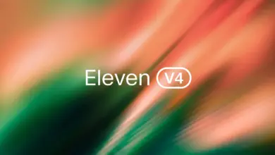 غلاف ElevenLabs الرسمي لنموذج Eleven v4 بألوان برتقالية وخضراء
