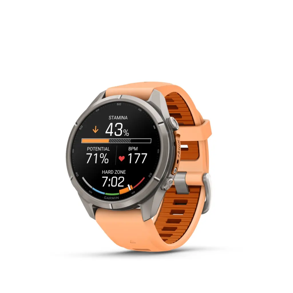 ساعة Garmin Fenix 9 Pro بحجم 43 ملم تعرض شاشة مؤشر التحمل Stamina أثناء الجري