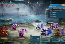 معركة بنمط HD-2D بين أبطال لعبة Final Fantasy Resonance ووحوش بنفسجية