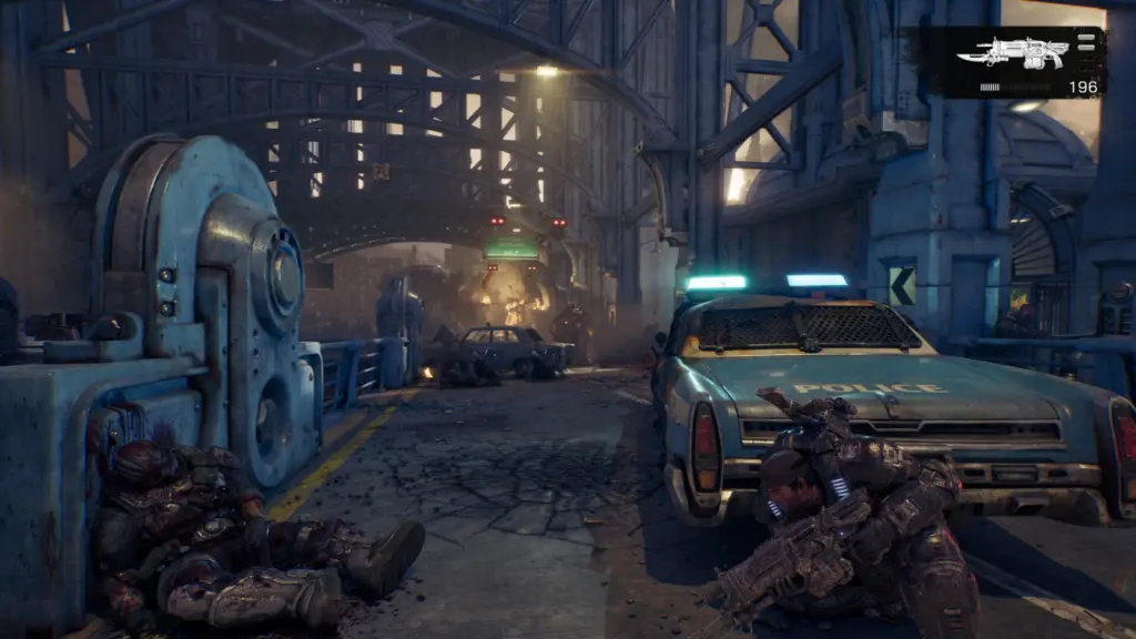شارع في مدينة كالونا المدمّرة في Gears of War: E-Day