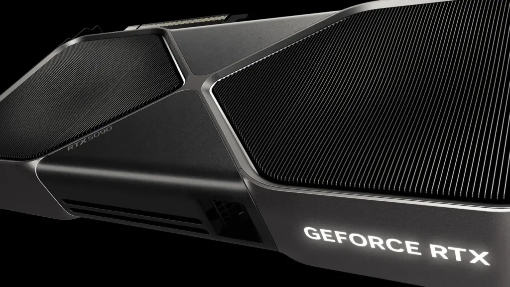 شعار GeForce RTX على بطاقة RTX 5090 Founders Edition
