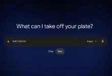واجهة تطبيق Gemini مع مفتاح Chat وTask تحت مربع الكتابة ونموذج Argon