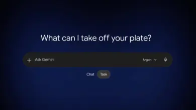 واجهة تطبيق Gemini مع مفتاح Chat وTask تحت مربع الكتابة ونموذج Argon