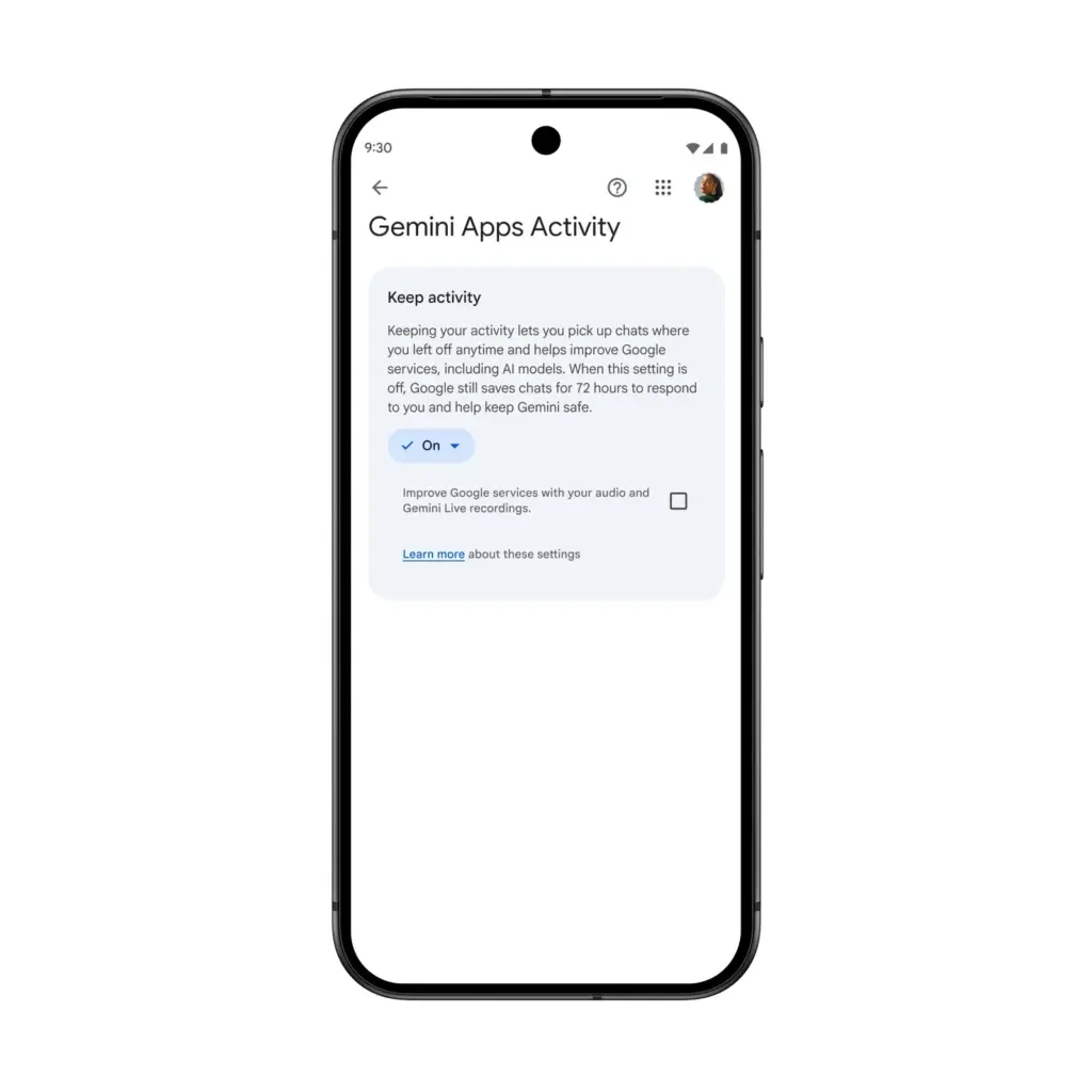 إعداد Keep Activity في تطبيق Gemini كما عرضته جوجل