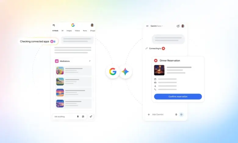 رسم توضيحي من Google يربط تطبيقات Gemini والبحث بحجز عشاء