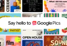 شعار Google Pics فوق مجموعة تصاميم ملصقات ملونة
