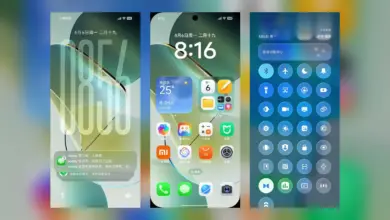 ثلاث شاشات لهواتف شاومي بواجهة HyperOS 4: القفل والرئيسية ومركز التحكم