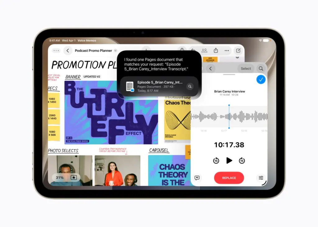 iPad mini الجديد يعرض نافذتين متجاورتين في iPadOS 27