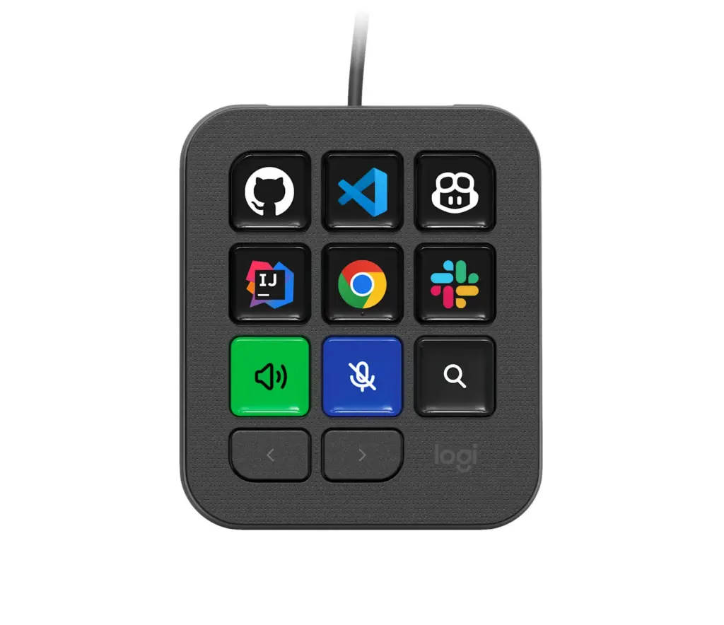 أزرار Logitech MX Keypad التسعة بأيقونات GitHub وVS Code