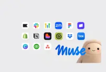 شعار Muse من Meta مع أيقونات تطبيقات متصلة ومجسم Muse