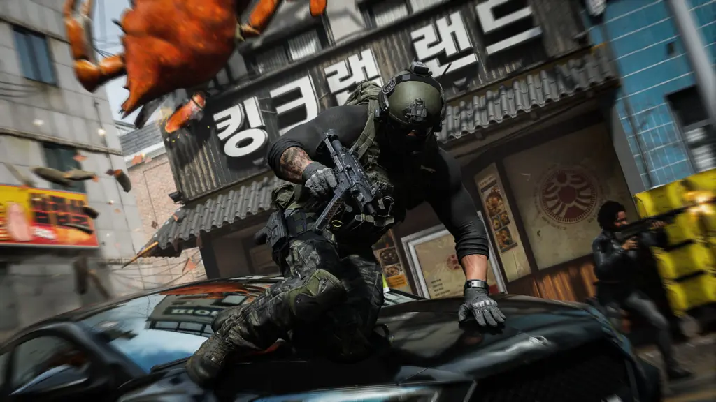 شارع في سيول بلافتات كورية خلال مهمة من حملة Modern Warfare 4