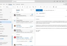 واجهة Outlook الجديد لويندوز مع الصندوق الوارد وحسابين متصلين