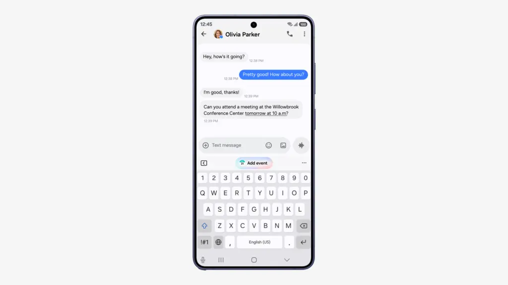 اقتراح Now Nudge لإضافة موعد إلى التقويم من داخل محادثة في One UI 9