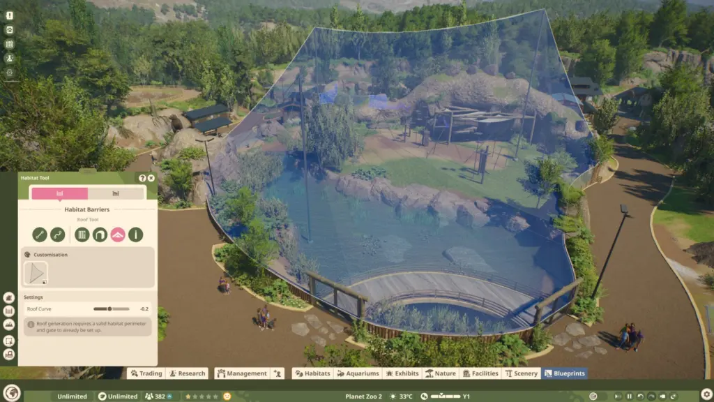شبكة شفافة تغطي قفص طيور في لعبة Planet Zoo 2
