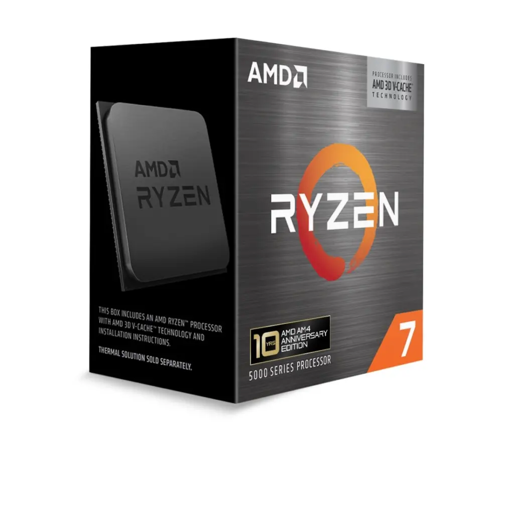 علبة Ryzen 7 5800X3D بنسخة الذكرى العاشرة من زاوية جانبية