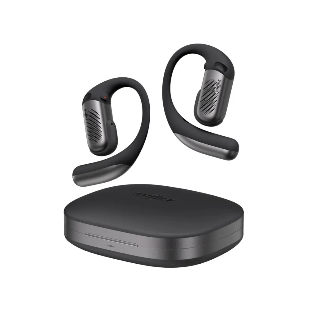 سماعتا Shokz OpenFit Pro السوداء مع علبة الشحن المعدنية