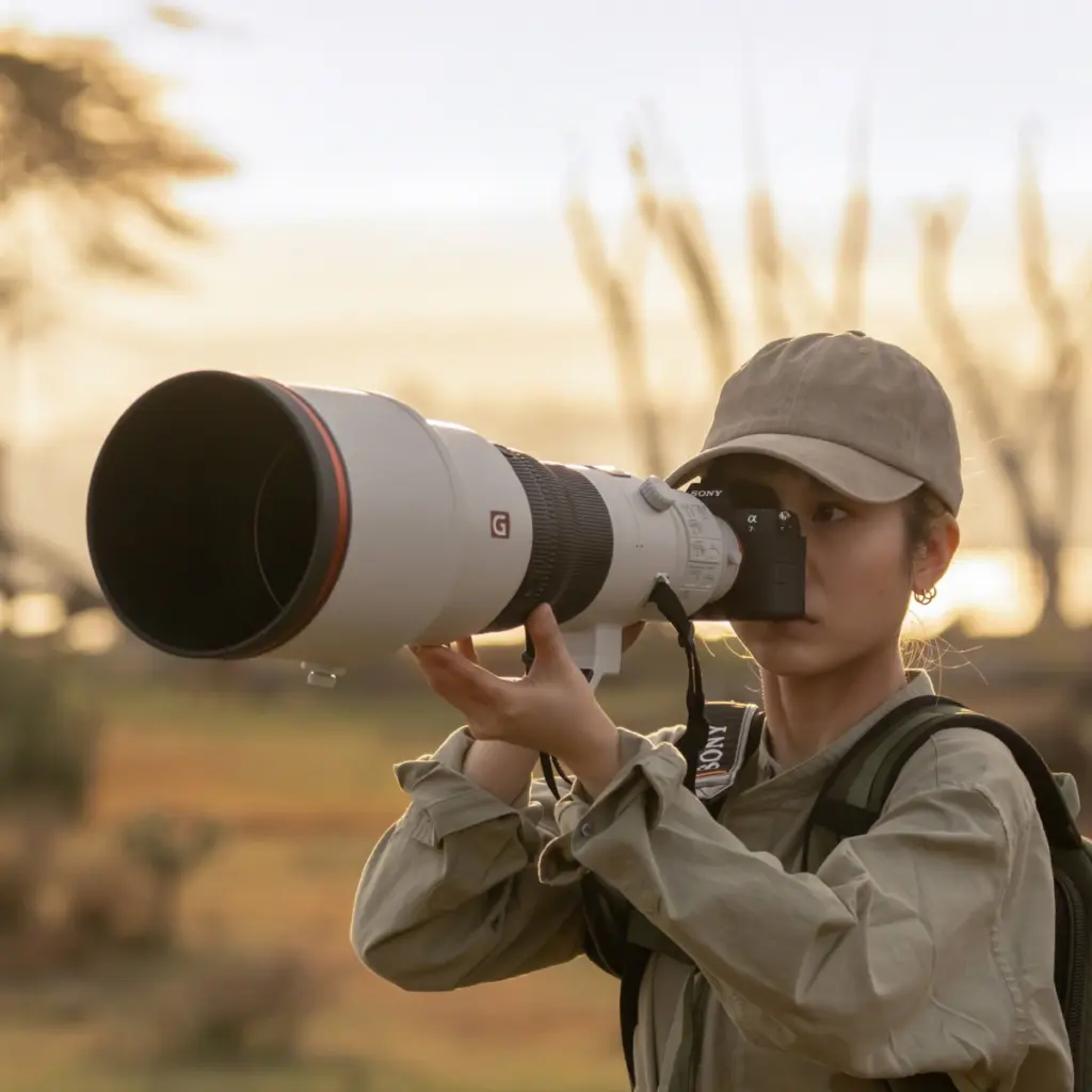مصورة تستخدم Sony A7R VI مع عدسة تقريب طويلة
