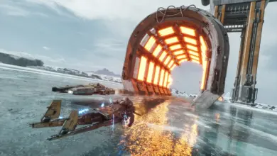 مركبة سباق أمام نفق متوهج في لعبة Star Wars: Galactic Racer