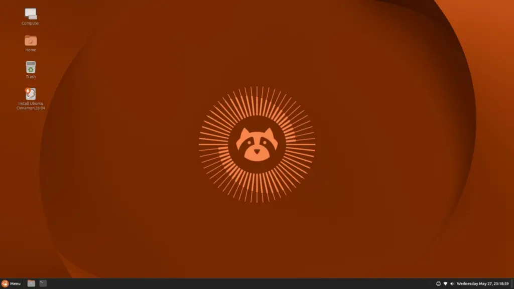 سطح مكتب Ubuntu Cinnamon بخلفية برتقالية