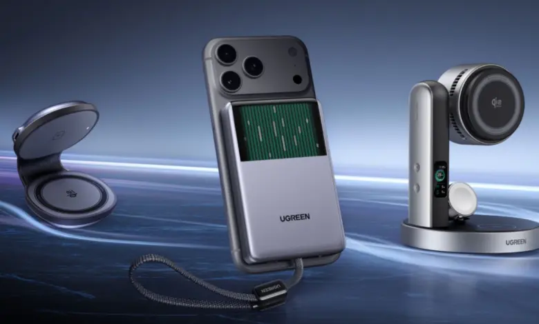باور بانك UGREEN MagFlow Pro مع حامل الشحن والشاحن المطوي