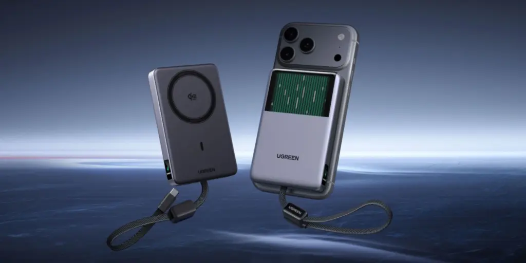 باور بانك UGREEN MagFlow Pro ونافذة التبريد السائل الخضراء