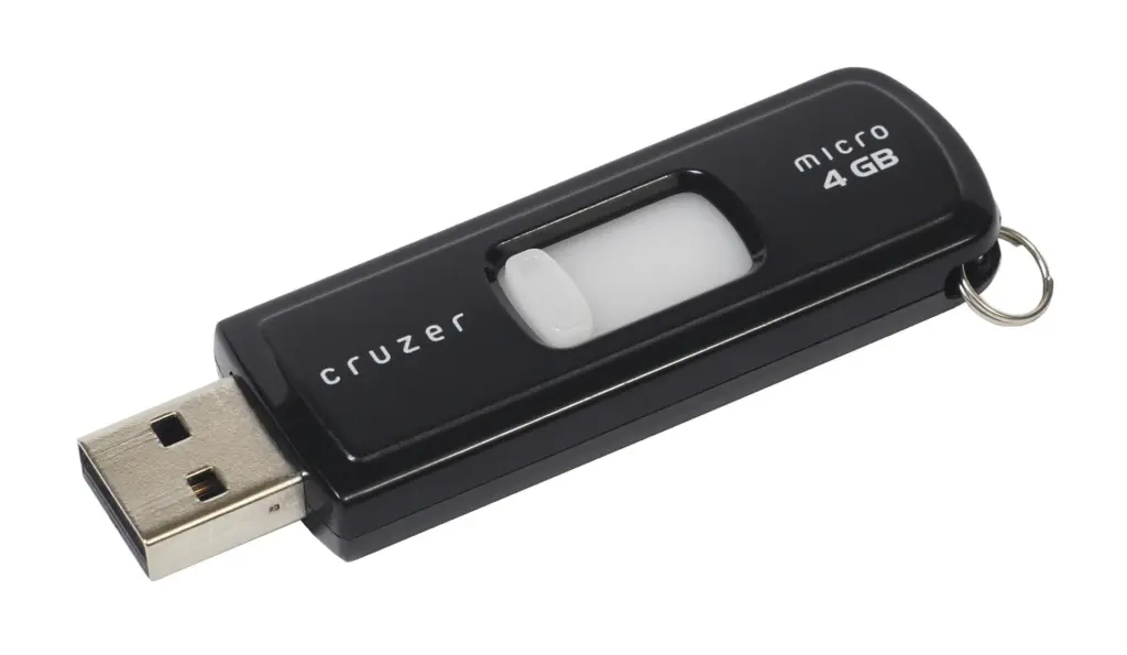 فلاش USB أسود بسعة 4 جيجابايت على خلفية بيضاء