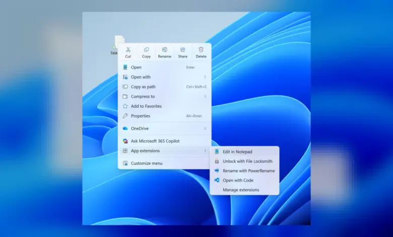 قائمة النقر الأيمن الجديدة في ويندوز 11 مع خيار Customize menu